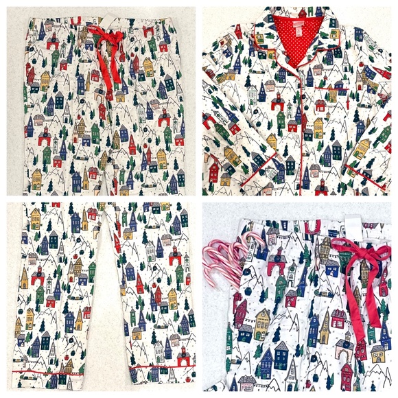 NWT Snow Skiing Village Flannel Pajama Set ❄️ Lounge Pants w/ Pockets & LS Shirt - Picture 1 of 16